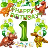 PartyPakket® - Décoration d'anniversaire Dino - Ballons Dino - Guirlandes et drapeaux Dino - Pack de fête tout-en-un - Ballons 1 an - Hooray 1 an - Dinosaurus - Fête d'anniversaire pour enfants