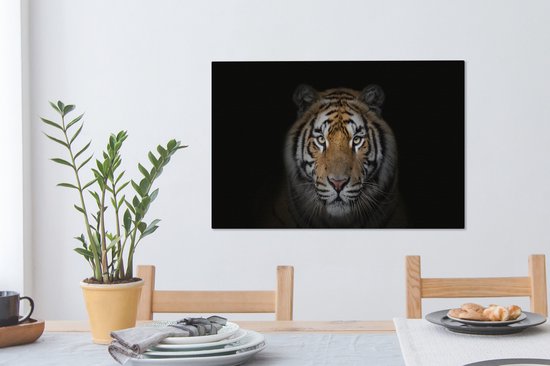 Toile - Tigre - Zwart - Animaux - Décoration murale - 90x60 cm - Peinture sur toile - Toile canvas