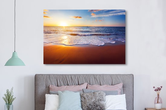 OneMillionCanvasses - Toile - Peinture - Plage - Mer - Soleil - Horizon - Peintures sur toile - Photo sur toile - 150x100 cm - Salon
