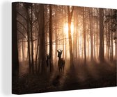 Canvas - Bos - Hert - Natuur - Zonsondergang - Dieren - Canvasdoek - 140x90 cm - Schilderijen op canvas - Canvas schilderij