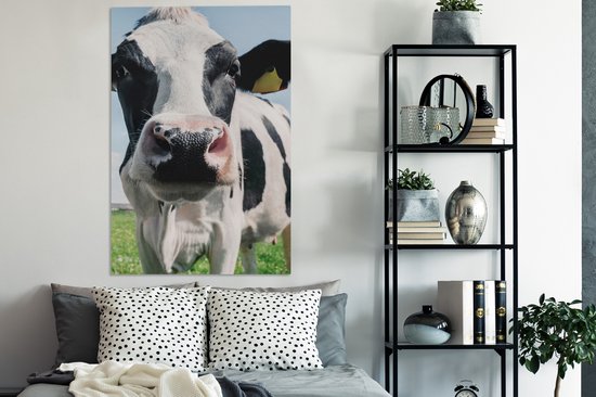 Toile - Vache - Zwart et blanc - Gros plan - Nature - Animal - Peinture sur toile vache - Décoration murale - 90x140 cm