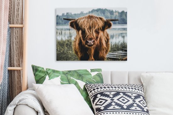 Toile - Highlander écossais - Animaux - Vache - Nature - Water - Décoration murale - Peintures sur toile - Peintures salon - 40x30 cm