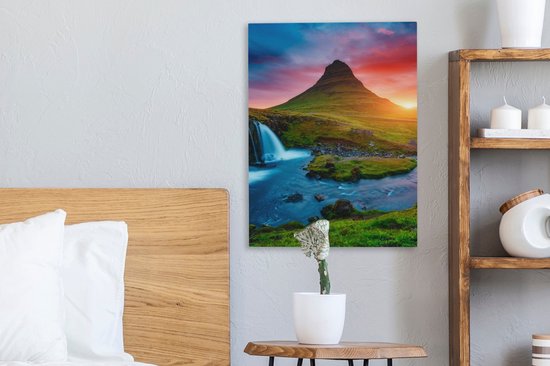 Peinture sur toile - Cascade - Islande - Coucher de soleil - Berg - Tableaux sur toile salon - Chambre à coucher - Toile - 30x40 cm - Décoration murale