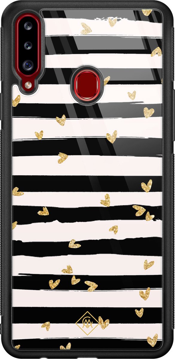 Casimoda® hoesje - Geschikt voor Samsung Galaxy A20s - Hart Streepjes - Luxe Hard Case Zwart - Backcover telefoonhoesje - Zwart