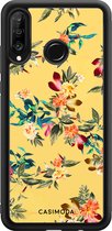 Casimoda® telefoonhoesje - Geschikt voor Huawei P30 Lite - Bloemen geel flowers - Zwart TPU hoesje - Backcover - Geel - Bloemen
