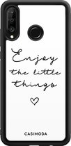 Casimoda® telefoonhoesje - Geschikt voor Huawei P30 Lite - Enjoy Life - Zwart TPU hoesje - Backcover - Wit - Tekst