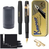 Kaweco - Cadeauset - (5delig) - Vulpen CLASSIC SPORT ZWART Fountain Pen - Fine - Vintage blikje - Oktogonal Clip Vergoldet - Patronen houder zwart - Vullingen