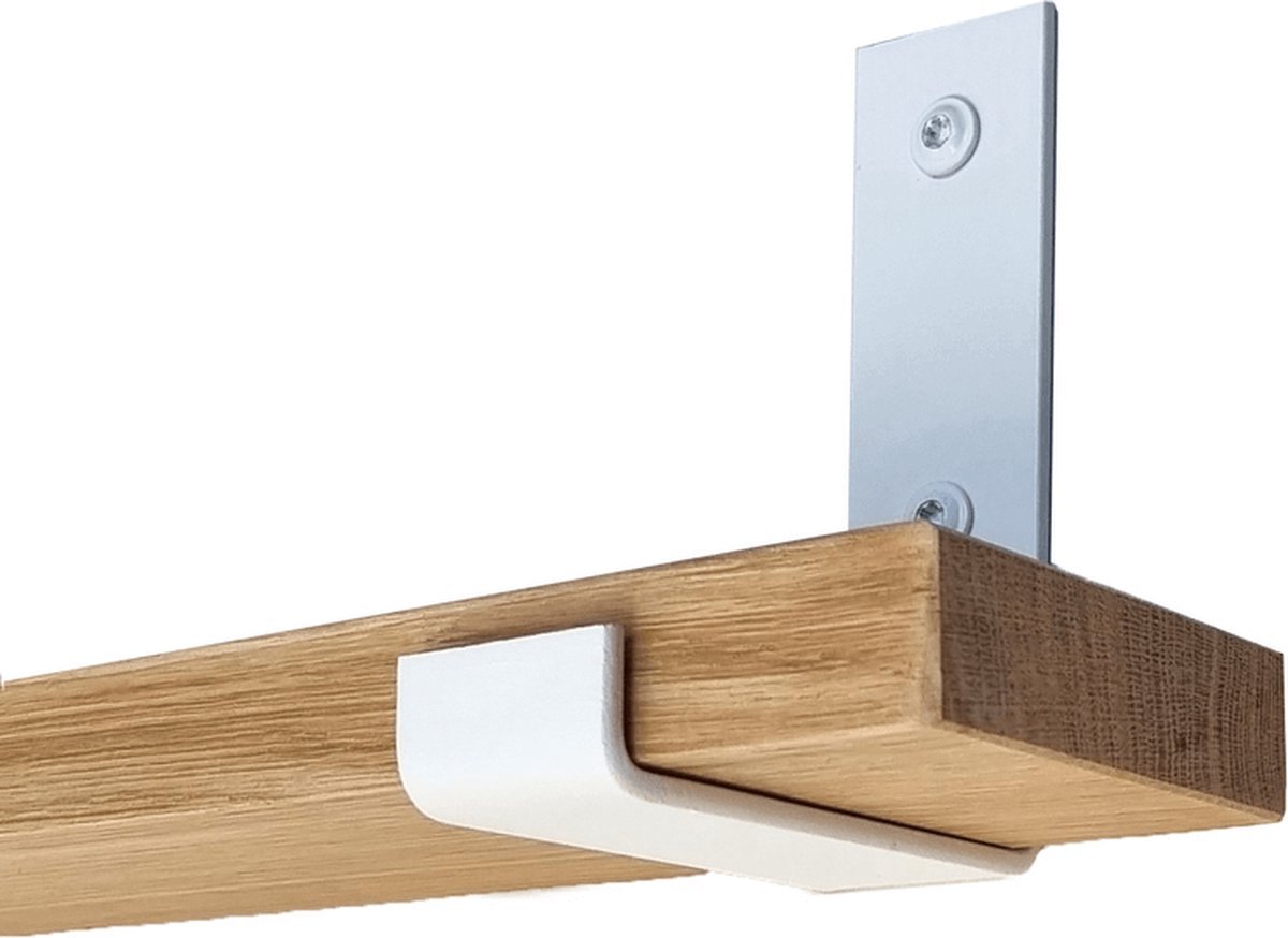 GoudmetHout Wandplank Industrieel - 40 x 10 cm Muurplank - Eiken Hout - Decoratie Wandrek & Boekenrek - Hangplank Keuken - Wall Shelf + 2 Mat Witte Plankdragers van Staal Licht eiken, mat wit - 10 cm