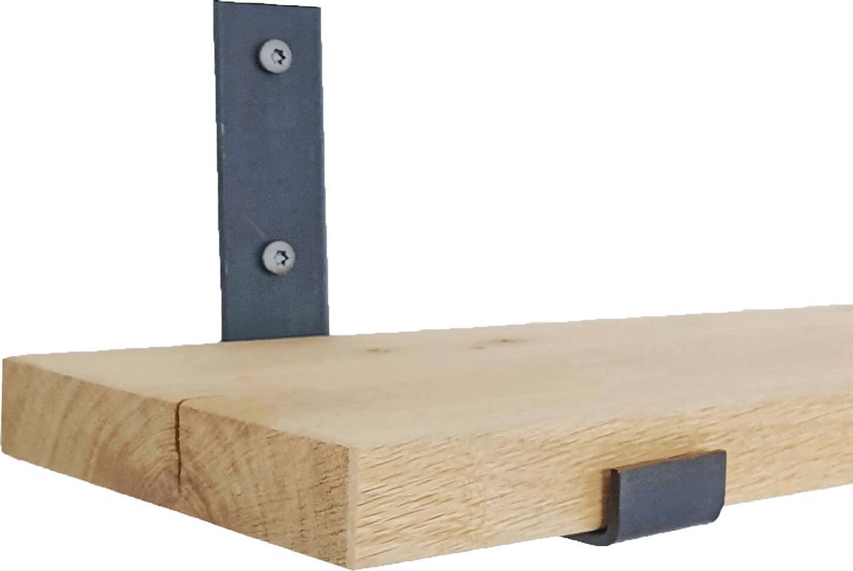 GoudmetHout Wandplank Industrieel - 40 x 20 cm Muurplank - Eiken Hout - Decoratie Wandrek & Boekenrek - Hangplank Keuken - Wall Shelf + 2 Mat Blanke Plankdragers van Staal Licht eiken, Mat Blank