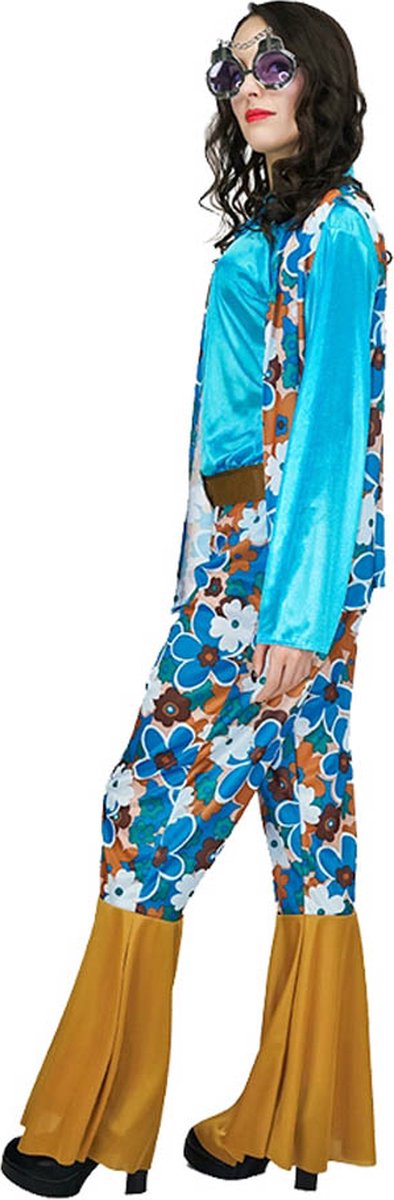 Hestya 5-delige set hippiekostuum voor dames, hippie, tie-dye, poncho, bloemen, hoofdband, retro zonnebril, vredesteken oorbellen, vredesteken halsketting voor party outfit accessoires, Meerkleurig