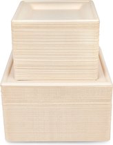 88 Vierkante Kartonnen Bordjes van Suikerriet (26x26cm & 16x16cm) - Magnetronbestendig, Milieuvriendelijk, Biologisch Afbreekbaar - Feestborden voor Picknicks, Buffeten, Barbecues