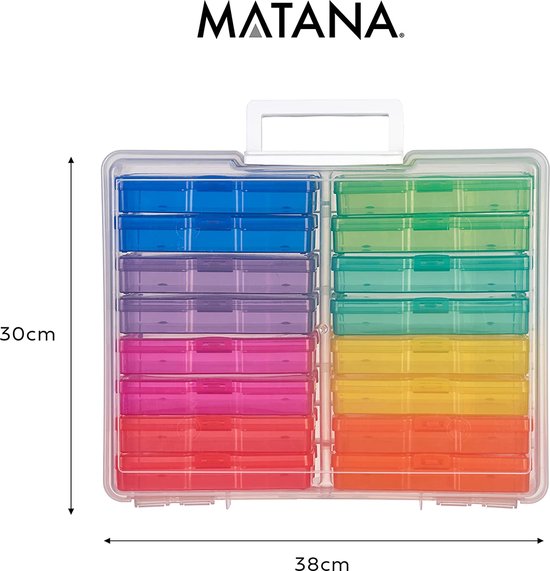 MATANA Boîte de rangement pour photos et travaux manuels - Organiseur à code couleur avec 16 Cassettes et étiquettes pour 1600 photos 4R (10 x 15 cm)