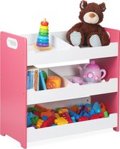 Relaxdays speelgoedkast roze - open kinderkast 5 vakken - laag speelgoedrek kinderkamer