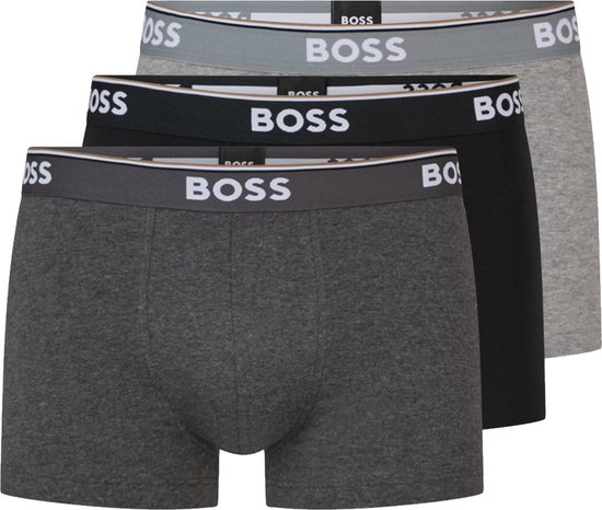 HUGO BOSS Power trunks (3-pack) - heren boxers kort - grijs - grijs - zwart - Maat: L