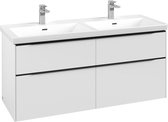 Villeroy & Boch Subway 3.0 wastafelonderkast 130x55x45cm met Volcano Black greep 2 sifonuitsparingen links en rechts spaanplaat Pure White