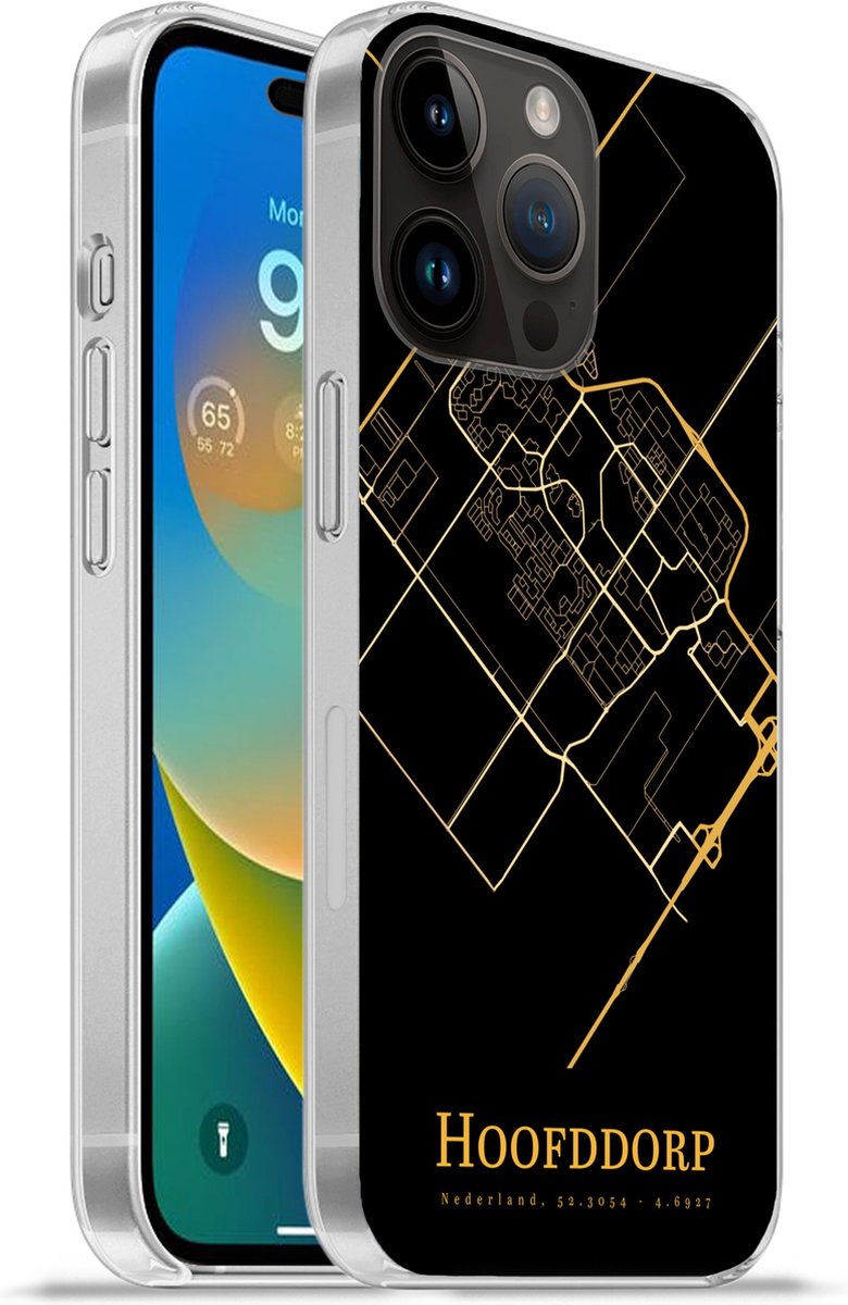 Telefoonhoesje Geschikt voor Apple Iphone 14 Pro Max hoesje - Hoofddorp - Kaart - Goud - Siliconen Telefoonhoesje Telefoonhoesje