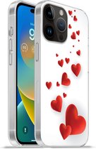 Geschikt voorApple Iphone 14 Pro - Softcase hoesje - Een illustratie van een pad van hartjes - Siliconen Telefoonhoesje