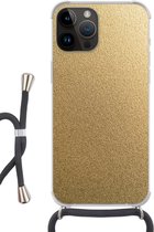 Geschikt voorApple Iphone 14 Pro Max - Crossbody Case - Metaal - Goud - Design - Structuur - Chic - Siliconen - Crossbody - Backcover met Koord - Telefoonhoesje met koord - Hoesje met touw