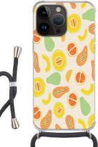 Geschikt voorApple Iphone 14 Pro - Crossbody Case - Fruit - Patronen - Meloen - Siliconen - Crossbody - Backcover met Koord - Telefoonhoesje met koord - Hoesje met touw