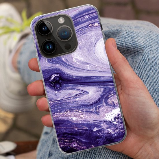 Telefoonhoesje Geschikt voor Apple Iphone 14 Pro hoesje - Marmer print - Natuursteen - Glitters - Siliconen Telefoonhoesje Telefoonhoesje