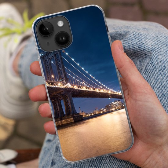 Telefoonhoesje Geschikt voor Apple Iphone 14 hoesje - New York - Manhattan - Maan - Siliconen Telefoonhoesje Telefoonhoesje