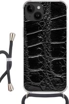 Geschikt voorApple Iphone 14 - Crossbody Case - Dierenprint - Krokodillen - Leer - Siliconen - Crossbody - Backcover met Koord - Telefoonhoesje met koord - Hoesje met touw