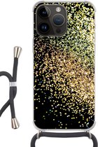 Geschikt voor Apple iPhone 14 Pro - Crossbody Case - Luxe - Glitter - Goud - Design - Zwart - Siliconen - Crossbody - Backcover met Koord - Telefoonhoesje met koord - Hoesje met touw
