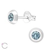 Joy|S - Zilveren ronde oorbellen - 5 mm - blauw Swarovski kristal