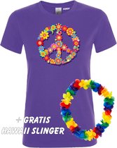 Dames T-shirt Peace Flowers | Love for all | Gay Pride | Regenboog LHBTI | Paars dames | maat XXL
