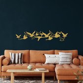 Wanddecoratie | Vliegende Vogels Zwerm/ Flying Birds Flock| Metal - Wall Art | Muurdecoratie | Woonkamer | Buiten Decor |Gouden| 75x16cm