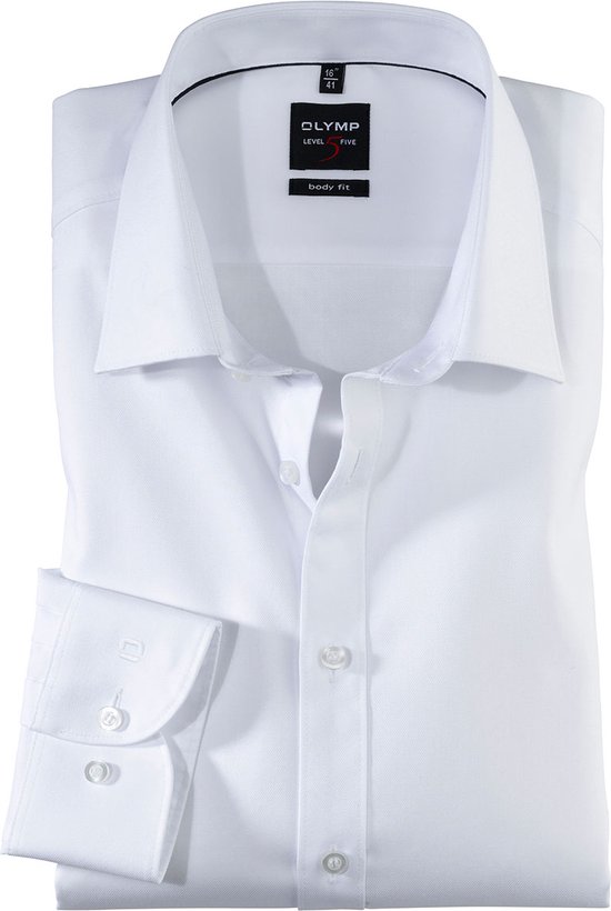 OLYMP Level 5 body fit overhemd - wit twill - Strijkvriendelijk - Boordmaat: 41