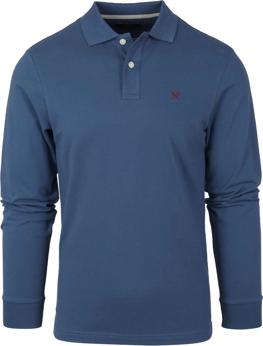 Hackett - Long Sleeve Polo Blauw - Slim-fit - Heren Poloshirt Maat XL