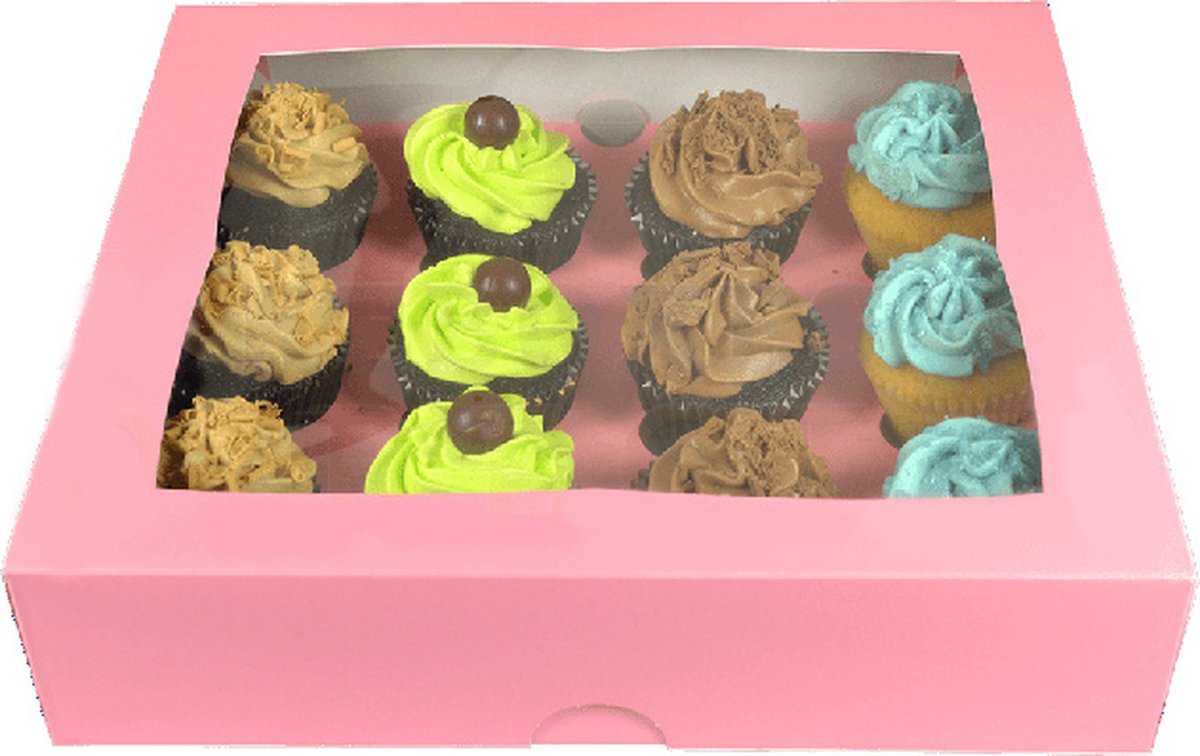 Roze doos voor 12 cupcakes (25 stuks)