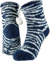 Chaussettes / pantoufles de maison doublées de rayures zébrées noires / blanches pour filles - Chaussettes extra chaudes pour l'hiver - Pieds chauds 20-24
