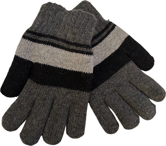 Warmhoudende Kinder Handschoenen / Gloves | Gestreepte handschoen | One Size - Donkergrijs