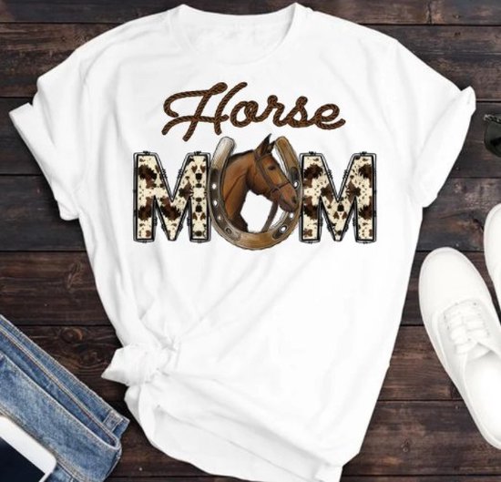 Tshirt - Horse - Mom - Cheval - Wit - Unisexe - Taille XS