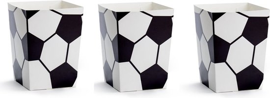PartyDeco Popcornbakjes - voetbal print - 6x stuks - 12 x 7 cm - chipsbakjes snackbakjes - kinderfee