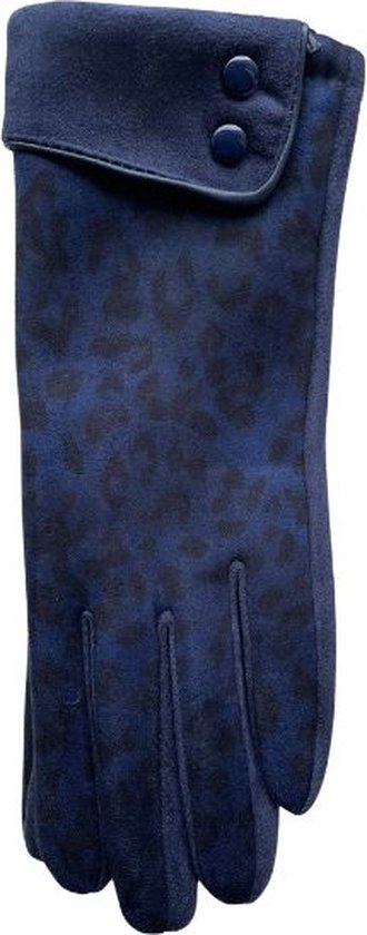 Handschoen panterprint dames - touchscreen - one size - blauw