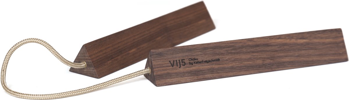 Vij5 - Chaku design onderzetter door KellerFreyschmidt - notenhout - beige koord