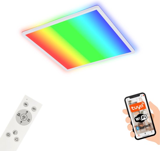 BRILONER - Slimme LED plafondlamp - RGB - kleurverandering - indirect lichteffect - WiFi - Bluetooth - afstandsbediening - spraakbesturing - Alexa - timer - nachtlamp - 22W - wit
