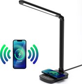 Aigostar Bureaulamp led dimbaar - kinderen  - Qi Draadloos Opladen - Opvouwbaar – Smart Touch - USB Oplaadpoort - Zwart