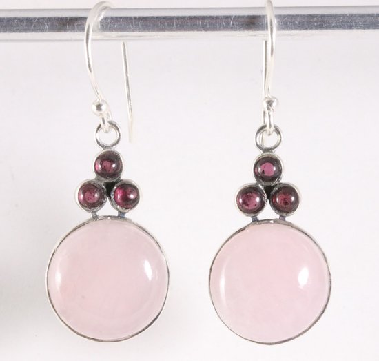 Boucles d'oreilles en argent avec quartz rose et grenat