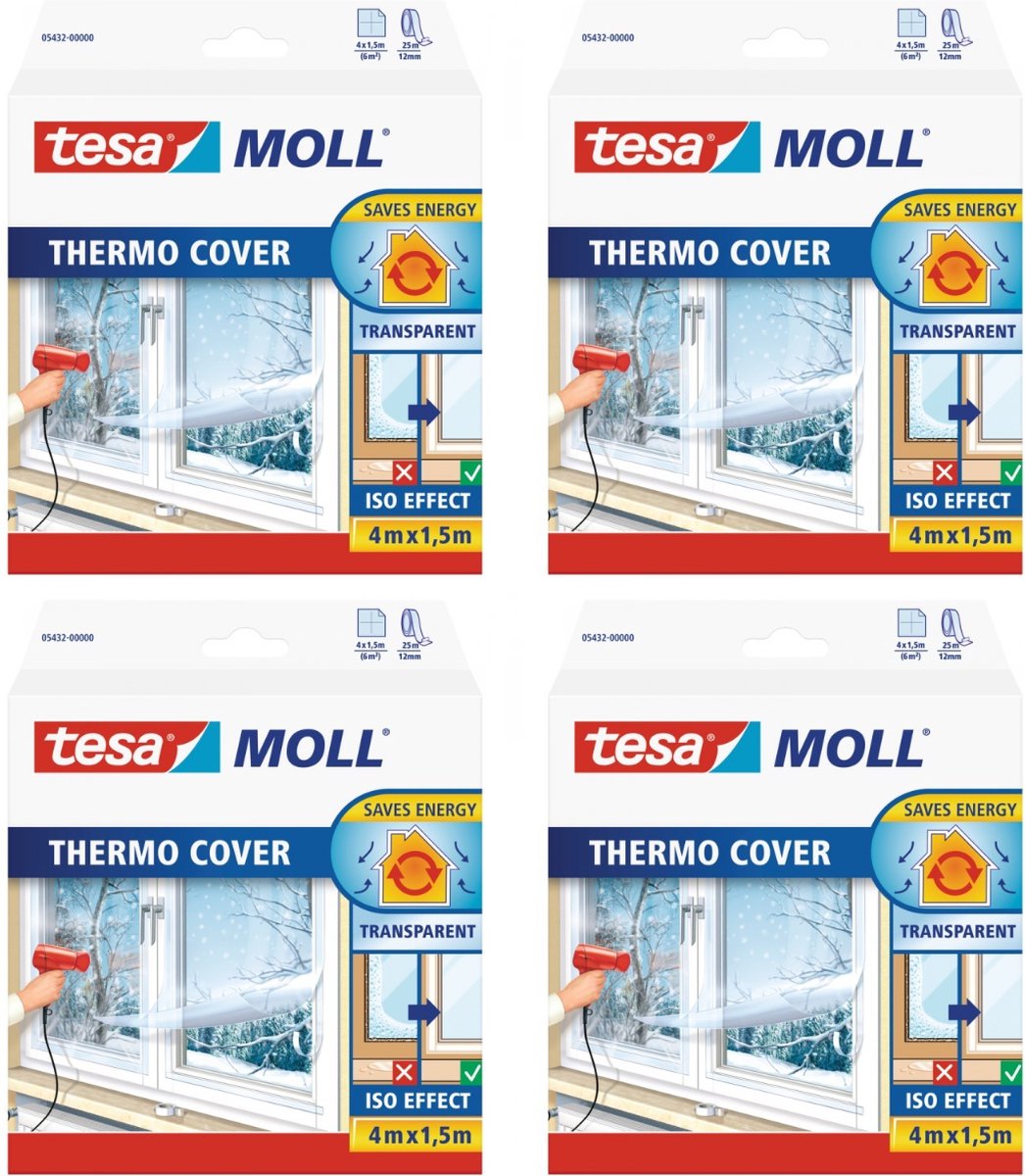 Tesa tesamoll thermo cover - raamisolatie folie - vermindert condens - bespaart energie - 4 x 1,5 meter - 4 stuks
