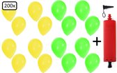 200x Ballonnen geel en groen + ballonpomp - Ballon carnaval festival feest party verjaardag landen helium lucht thema