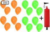 200x Ballonnen oranje en groen + ballonpomp - Ballon carnaval festival feest party verjaardag landen helium lucht thema