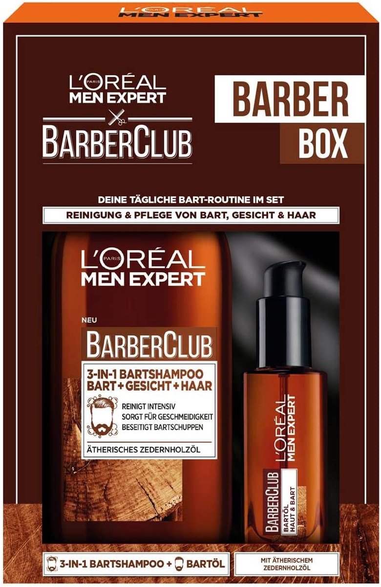 L'Oréal Men Expert Barber Club Mannenbaardverzorgingsset met baardolie en baardshampoo Geschenkset 1 x 230 ml