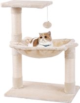 MC Star Kattenboom klimtoren krabpaal kattenbed platform met pluche hangmat en speelgoedbal sisal bedekt 70cm, beige