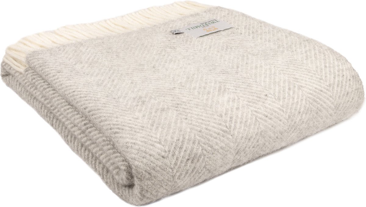 Plaid Visgraat Zilver Grijs - 150x183 - Nieuw Wol - Tweedmill UK