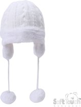 Soft Touch Babymutsje met Oorwarmers en pompoms 0-6 Maanden Unisex Diamond Knit Acryl (Off) White H680