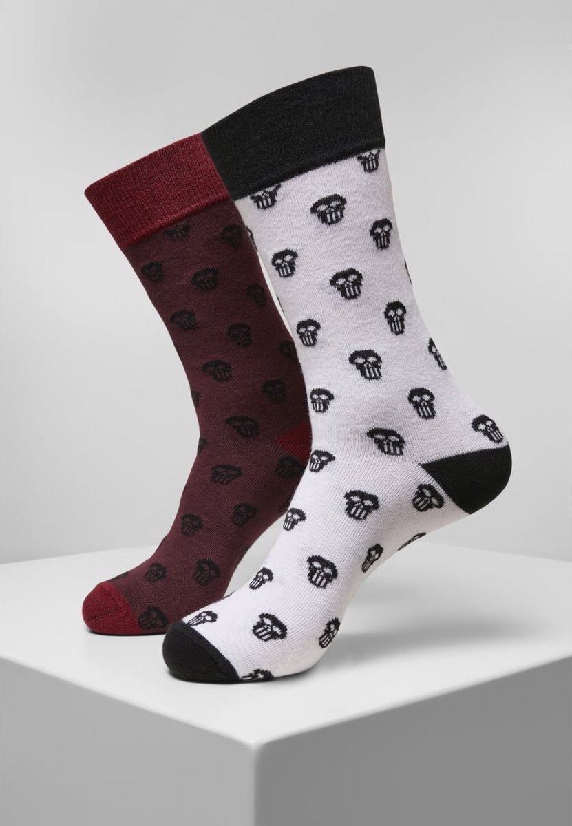 Urban Classics Skull Allover 2Pack burgundy/ Sokken Schedel sokken 39/42 Rood